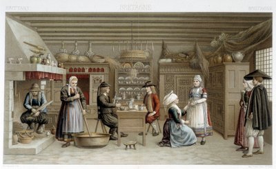 Bretaňské kostýmy a interiér z 19. století – v „Le Kostým ancien et historique““ od Racineta od Albert Charles August Racinet
