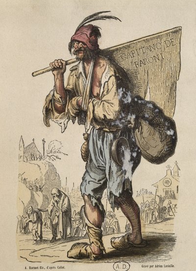 Captain of Bohemians, podle Jacquese Callota (1592-1635) ryl Adrien Lavieille (1818-62) (barevná rytina) od Albert Charles August Racinet