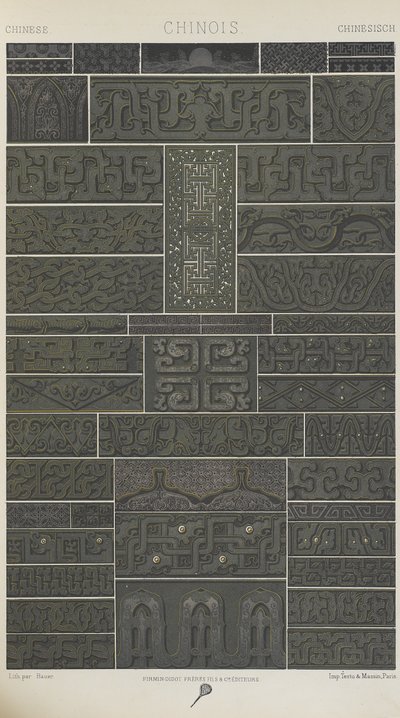 Číňan, deska 10 z „Polychromatický ornament: Sto desek ve zlatě, stříbře a barvách“ od Albert Charles August Racinet