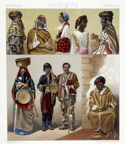 Egyptské kostýmy. Ilustrace v „Historickém kostýmu“ od Racinet od Albert Charles August Racinet