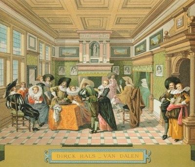 Interiér holandského šlechtického obydlí v 17. století, ilustrace z Kompletní historie kostýmů od Racinet Auguste od Albert Charles August Racinet