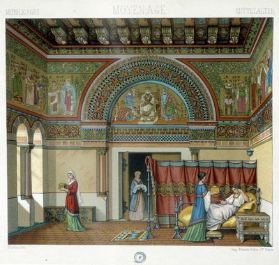 Interiér honosného obydlí ve středověku - v „historickém kostýmu“ od Racineta od Albert Charles August Racinet