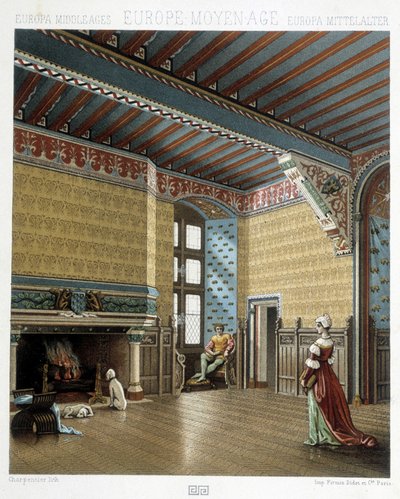 Interiér honosného obydlí ve středověku - v „historickém kostýmu“ od Racineta od Albert Charles August Racinet