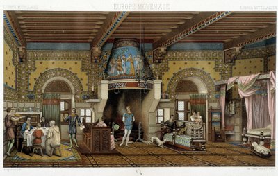 Interiér honosného středověkého sídla - v „historickém kostýmu“ od Racineta od Albert Charles August Racinet