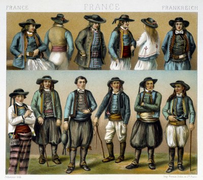 Pánské kostýmy Finistère z 19. století - v „“Le Kostým ancien et historique““ od Racinet od Albert Charles August Racinet