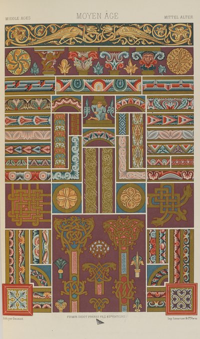 Středověk, deska 40 z Polychromatic Ornament: Sto desek ve zlatě, stříbře a barvách, 1873 od Albert Charles August Racinet
