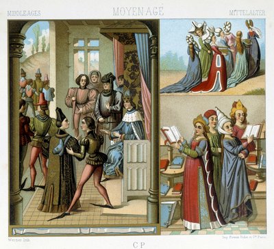 Středověk: královský dvůr, vznešené dámy, vzdělané dámy - v „historickém kostýmu“ od Racineta od Albert Charles August Racinet