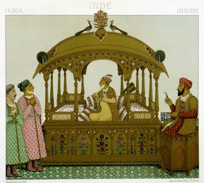 Trůn mughalských císařů. Chromolitografická deska - v „“Le Kostým historique““ od Racinet od Albert Charles August Racinet