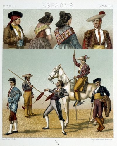 Kostým toreadora ve Španělsku - v ""Starém a historickém kostýmu"" od Racinet od Albert Charles August Racinet