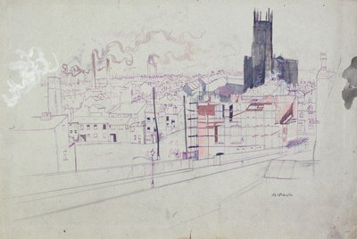 Průmyslové město (Leeds) (tužka, tuš a akvarel na papíře) od Albert Daniel Rutherston