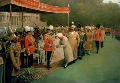 Edward VII přijímá maharadžy a hodnostáře před svou korunovací od Albert E. Harris