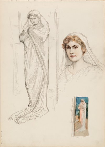 Aino Ackté jako Alcestis, skica obličeje a dvě skici celého těla od Albert Edelfelt