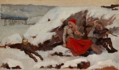 Vypálená vesnice, studie od Albert Edelfelt