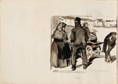 Vozy tažené koňmi, tři osoby od Albert Edelfelt
