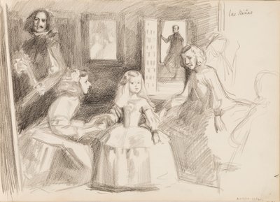 Las Meninas, skica podle Diega Velázqueze od Albert Edelfelt