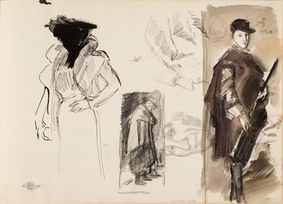 Skici Menippa a kardinála-infanta Ferdinanda Rakouského v loveckém oděvu podle Diega Velázqueze a skica k portrétu operní pěvkyně Aino Ackté. od Albert Edelfelt