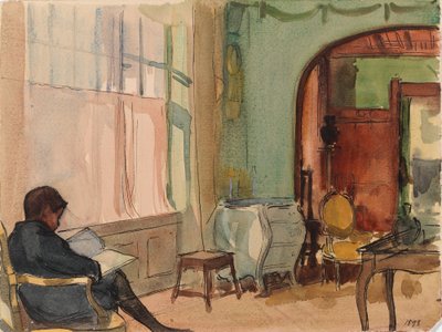 Erik Edelfelt, syn malíře, doma při čtení od Albert Edelfelt