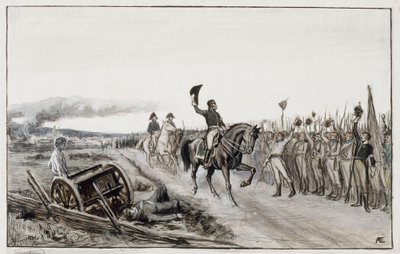 Von Döbeln zdraví své vojáky z básně č. 15 „Stolt“ (původní kresba k příběhům o praporčíku Stålovi) od Albert Edelfelt