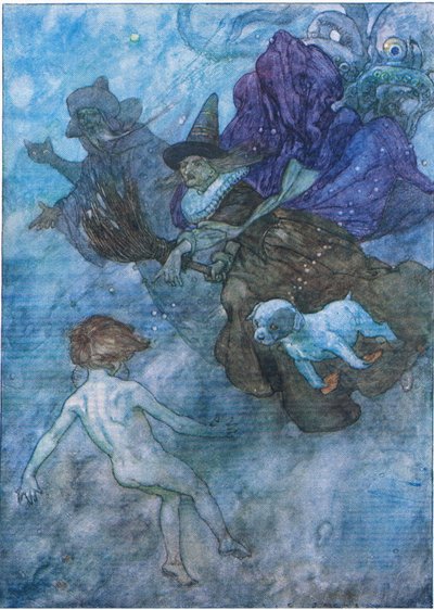 Všichni na něj křičeli „dívej se dopředu, dívej se jen dopředu“, z hospody The Water Babies. Humphrey Milford Oxford University Press, kolem roku 1930 (barevné lito) od Albert Edward Jackson