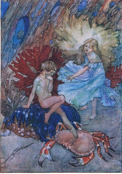 "Ne, nevrhněte toho ubohého kraba o Tomovi", z Pub Water Babies.by Humphrey Milford Oxford University Press, c.1930 (Color Litho) od Albert Edward Jackson