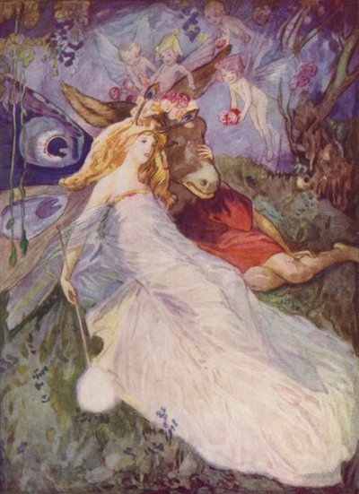 Shakespeare: Dno a královna víl, Sen noci svatojánské, dějství IV, scéna I (barevné lito) od Albert Edward Jackson