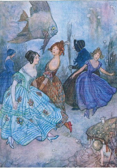 Napěchovala jejich chudé nohy v těch nejděsitelnějších těsných botách a přiměla je tančit z Pub Water Babies.by Humphrey Milford Oxford University Press, c.1930 (Color Litho) od Albert Edward Jackson