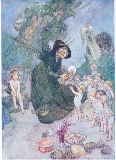 Tom sledoval, jak se všechny ty sladké věci rozdávají, dokud se mu neslily ústa, z hospody The Water Babies. Humphrey Milford Oxford University Press, kolem roku 1930 (barevné lito) od Albert Edward Jackson
