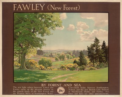 Fawley (New Forest), reklamní plakát Southern Railway (barevné lito) od Albert George Petherbridge