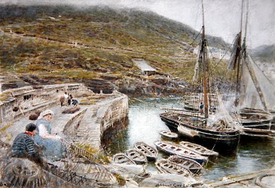 Boscastle (akvarel a tělová barva na papíře) od Albert Goodwin