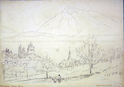 Jezero Thun, Oberhofen (inkoust a tužka na papíře) od Albert Goodwin