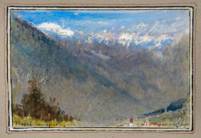 Trafoi v Tyrolsku (akvarel s tělovou barvou ohraničený dekorativním rámečkem) od Albert Goodwin