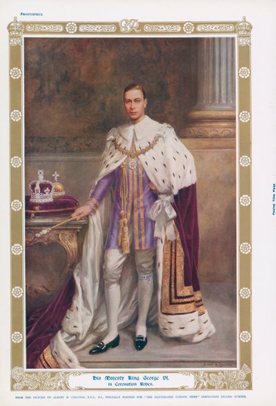 Král Jiří VI. ve svém korunovačním rouchu (barva lito) od Albert Henry (after) Collings