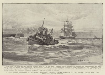 Nové sociální hnutí v Austrálii, emigranti opouštějící přístav Sydney v Barque Royal Tar do Paraguaye v Jižní Americe od Albert Henry Fullwood