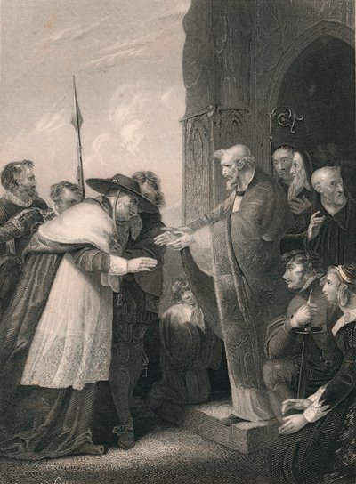 Kardinál Wolsey vstupuje do opatství Leicester, 1530, polovina 19. století. od Albert Henry Payne