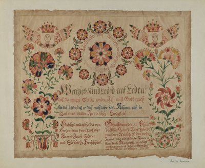 Pa. Německý rodný list, c. 1940. od Albert J. Levone