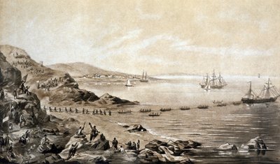 instalace prvního transatlantického telegrafického kabelu mezi Irskem a Kanadou (1857), rytina Alberta Krugera kolem roku 1870 od Albert Kruger