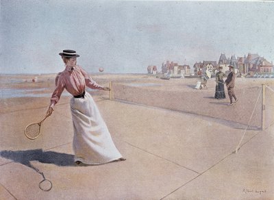 Amatérský tenisový zápas na pláži - kresba Lynche, 20. století od Albert Lynch