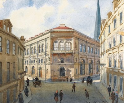 "Portrét rižské burzy v Lotyšsku"" (Pohled na rižskou burzu) Akvarel od Alberta Benoise (1852-1936) - 1880 Rozměr 22,5x27 cm Soukromá sbírka od Albert Nikolaevich Benois