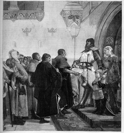 Renaud Burgundský dává občanům Belfortu poštovní chartu. Renaud de Bourgogne (zemřel v roce 1321) potřeboval peníze na vedení své války proti císaři Rodolfovi I. ze Svaté říše a v roce 1307 osvobodil město Belfort pomocí od Albert Pierre Rene Maignan