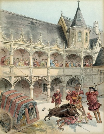 Kanec Amboise. Během oslav po budoucnosti krále Františka I. (1494-1547) v roce 1515 volně puštěný kanec na nádvoří zámku d