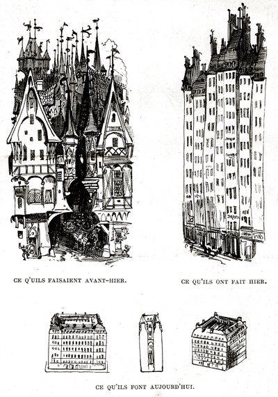 Kritika ošklivosti moderní výstavby v Paříži s architekturou minulosti, současnosti a budoucnosti od Albert Robida