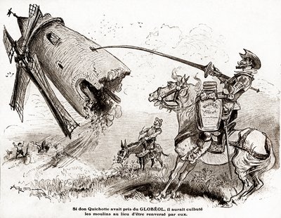 Don Quijote pro reklamu na opevnění Globeol, kolem roku 1916 (ilustrace) od Albert Robida