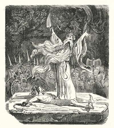 Druid přinášející lidskou oběť (rytina) od Albert Robida