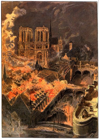 Požár v hotelu Dieu u Notre-Dame de Paris v noci z 29. na 30. prosince. od Albert Robida