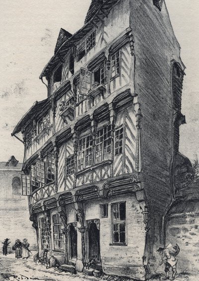 Dům rue Saint Guillaume v Rennes - Stará Francie - Bretaň - text, kresby a litografie, Albert Robida (1848-1926) nedatováno konec 19. století od Albert Robida