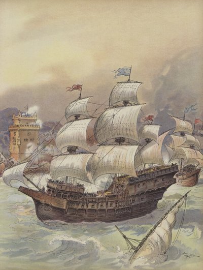 Flotila Jean Ango blokuje Tagus a ohrožuje Lisabon od Albert Robida