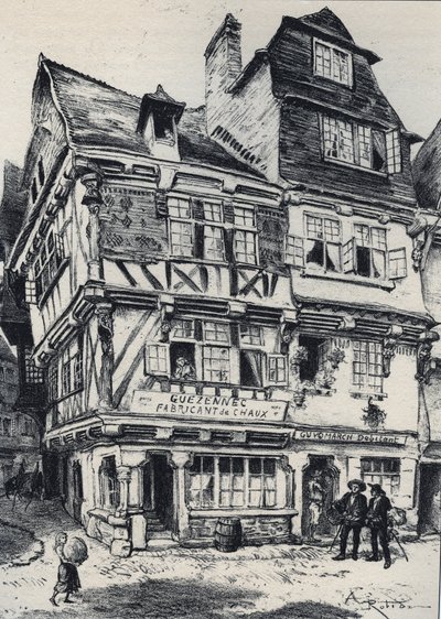 La venelle aux pastes v Morlaix - Stará Francie - Bretaň - text, kresby a litografie, Albert Robida (1848-1926) nedatováno koncem 19. století od Albert Robida