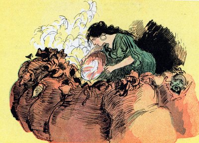 Morgiana zabije 37 zlodějů ukrytých ve sklenicích (nákres) od Albert Robida