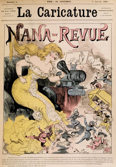 Nana-Revue: karikatura o Zole a jejím díle „“Nana““ od Robidy – v „“La Caricature“““ z 3.1.1880 od Albert Robida