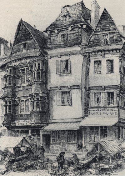 Place du marche v Lannionu - Stará Francie - Bretaň - text, kresby a litografie, Albert Robida (1848-1926) nedatováno konec 19. stol. od Albert Robida